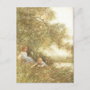 Postal Niños victorianos jugando afuera