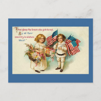 Postal Niños Vintage Americana con Banderas