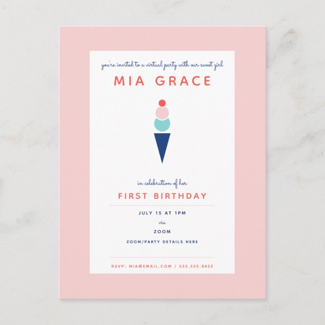 Postal Niños virtuales Cumpleaños Crema de Hielo Fiesta m (Anverso)