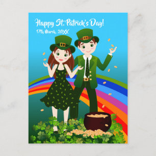 Postal Niños vistiendo ropa verde del Día de San Patricio