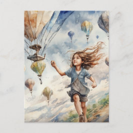 Postal niños volando cometas