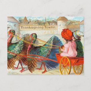 Postal Niños y pavos vintage del Día de Acción de Gracias