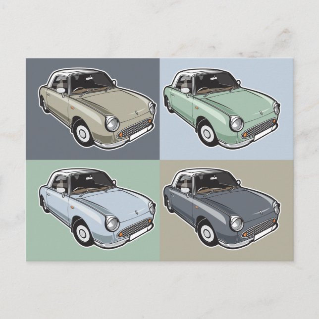Postal Nissan Figaro en cuatro colores (Anverso)