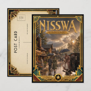 Postal Nisswa Minnesota Arte Deco Vintage Edad Dorada