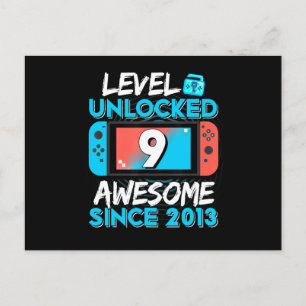 Postal Nivel 9 desbloqueado videojugador cumpleaños 9