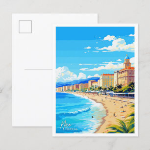 Postal Niza Francia Inglaterra ilustracion de Viajes Vint