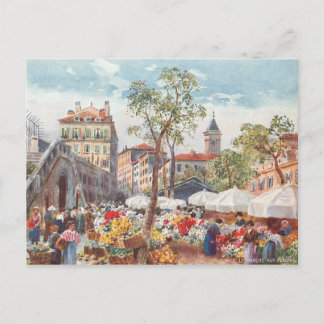 Postal Niza, Francia, mercado de flores