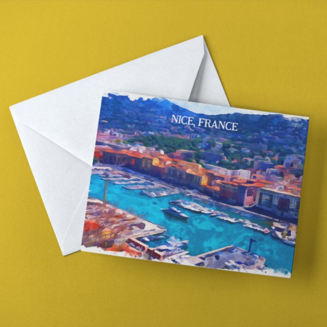 Postal Niza Francia Riviera Marina (Nice France French Riviera Marina Watercolor Postcard)