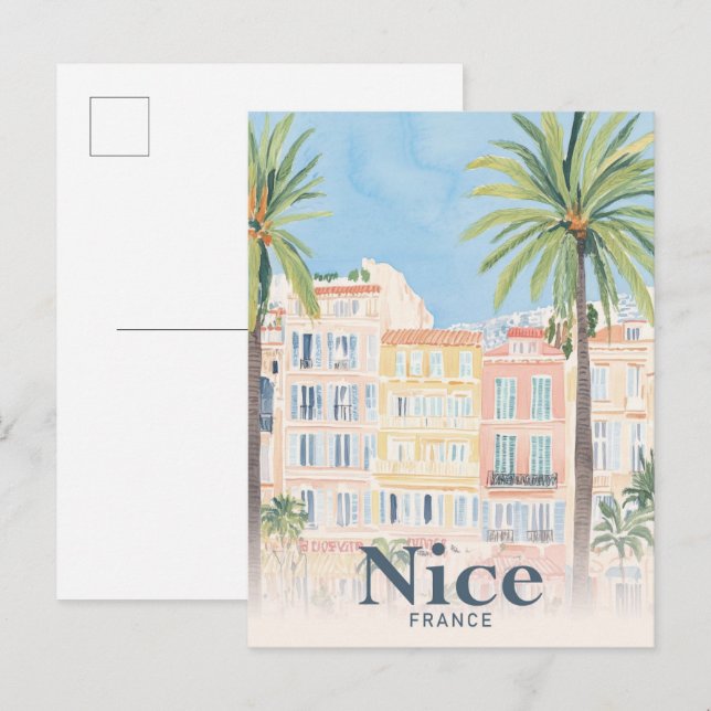 Postal Niza Francia: Viajes de pintura acuática (Anverso / Reverso)