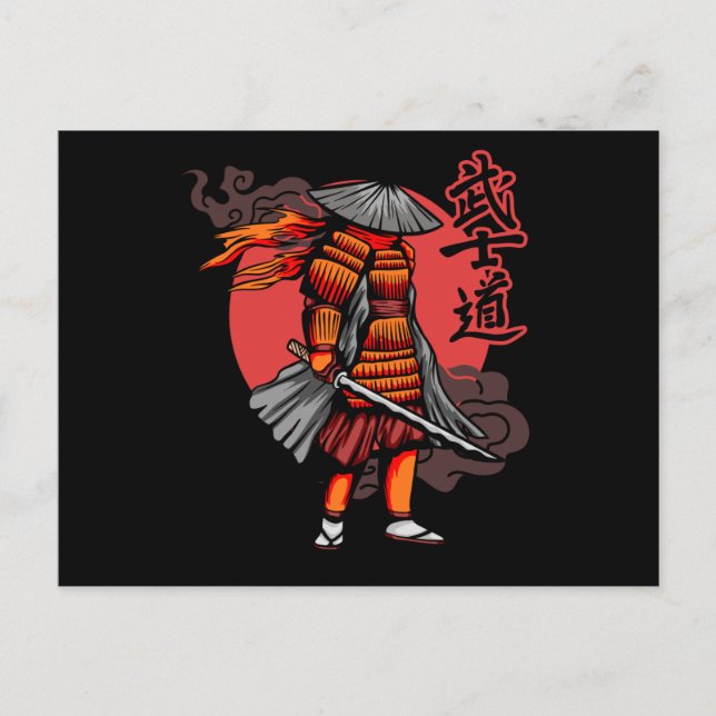 Postal Niza Retro Samurai - Samurai sostiene Katana (Anverso)