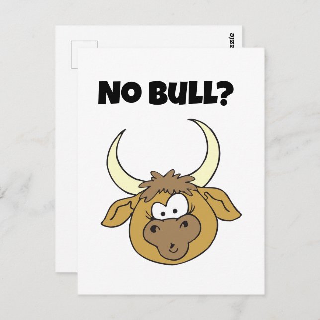 Postal No Bull Funny Brown Personalizado Cow Head Art (Anverso / Reverso)