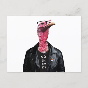 Postal No gracias. Pavo divertido con gafas
