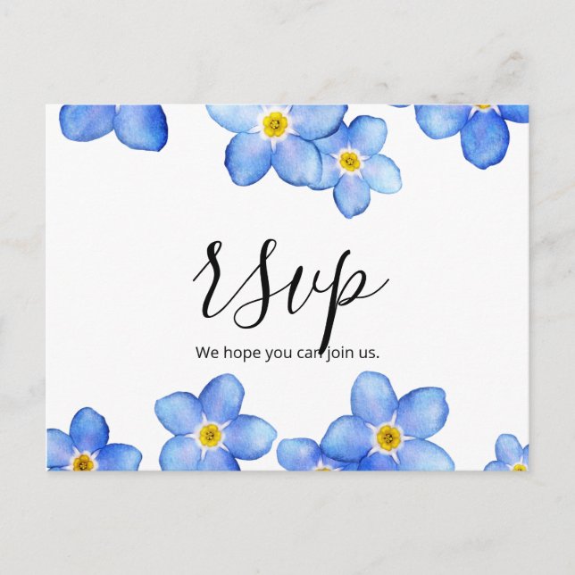 Postal No me olvides azules de campo RSVP (Anverso)