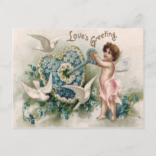 Postal No-me-olvides paloma de Cupido margarita de Key
