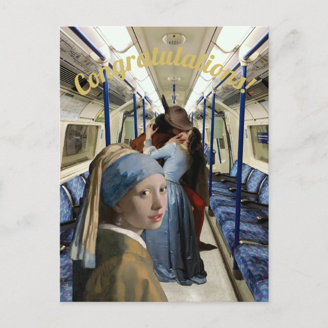 Postal No Mires Chica con pendiente de perla Felicidades (Anverso)