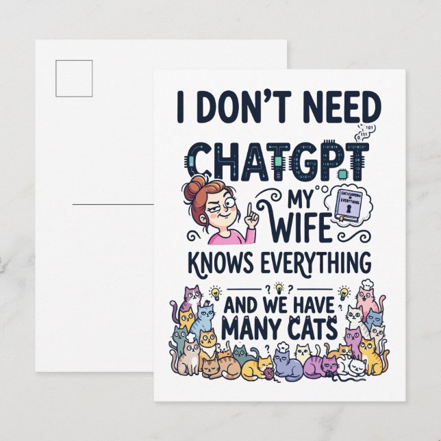 Postal No Necesito ChatGPT Mi Esposa Lo Sabe Todo (Anverso / Reverso)