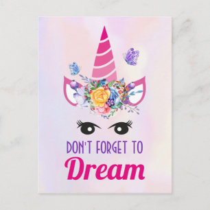 Postal No olviden soñar con unicornio rosa