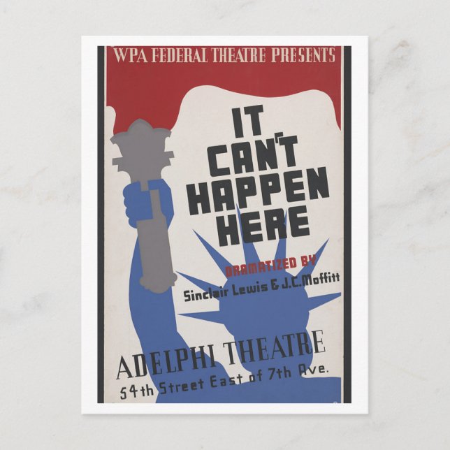 Postal No puede suceder aquí, obra de teatro (Anverso)