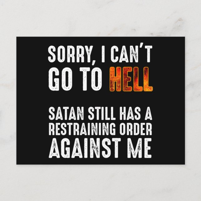 Postal No puedo ir al infierno Satanás tiene una orden de (Anverso)