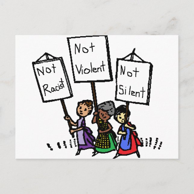 Postal ¡No somos racistas, violentos ni silenciosos! (Anverso)