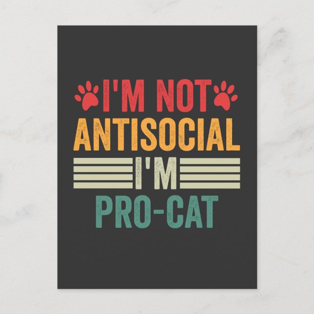 Postal No soy antisocial, soy pro-gato divertido introver (Anverso)