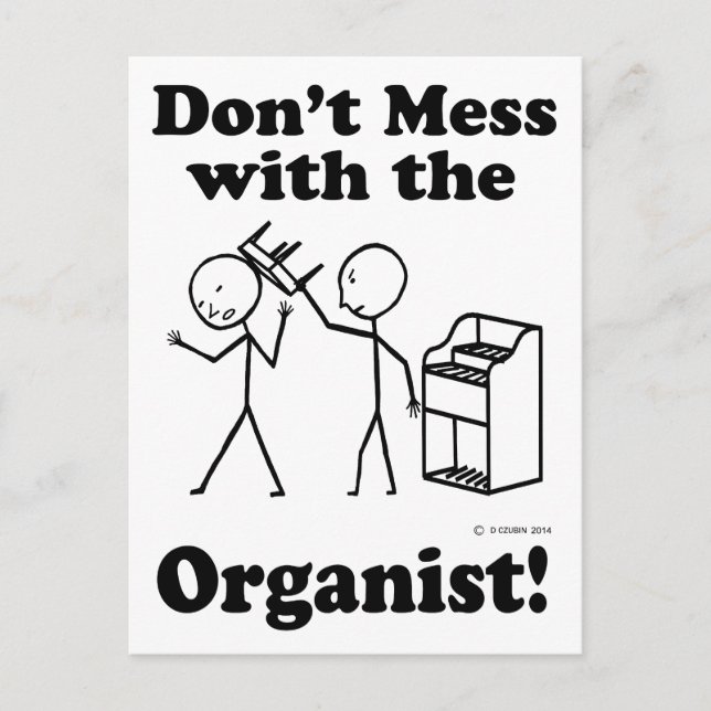 Postal No te metas con el organista (Anverso)