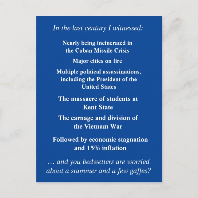 Postal No tengas tanto miedo de apoyar a Joe Biden (Anverso)