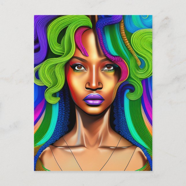 Postal No toques mi cabello negro Melanin afro reina coro (Anverso)