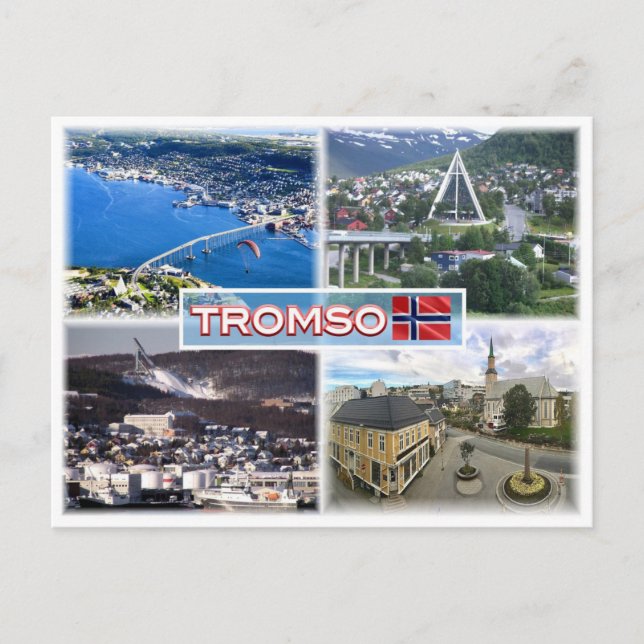 Postal NO Tromso - Vista aérea - Catedral ártica (Anverso)