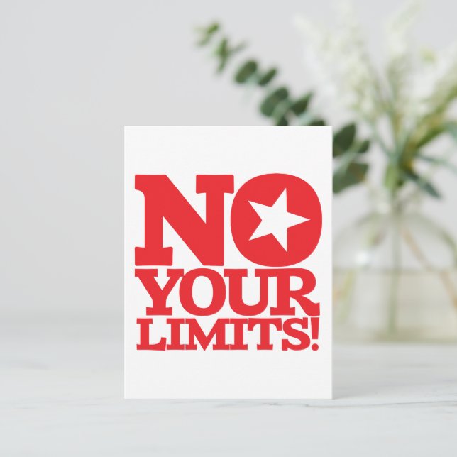 Postal ¡No Tus Límites! Texto rojo vertical (Anverso de pie)