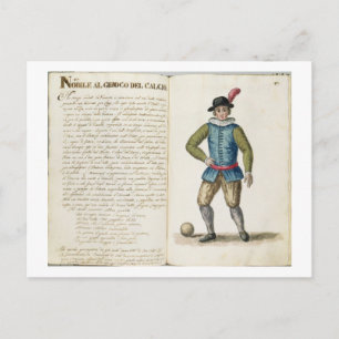 Postal Nobleman jugando fútbol, veneciano (manuscrito)
