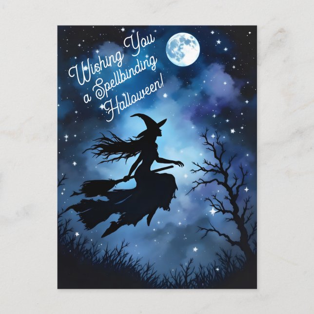 Postal Noche Artística Silueta Bruja de Halloween  (Anverso)