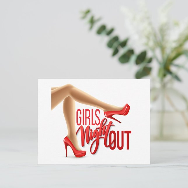 Postal Noche de Chicas (A stylish leg in a red high heel shoe, positioned playfully against a clean background.)