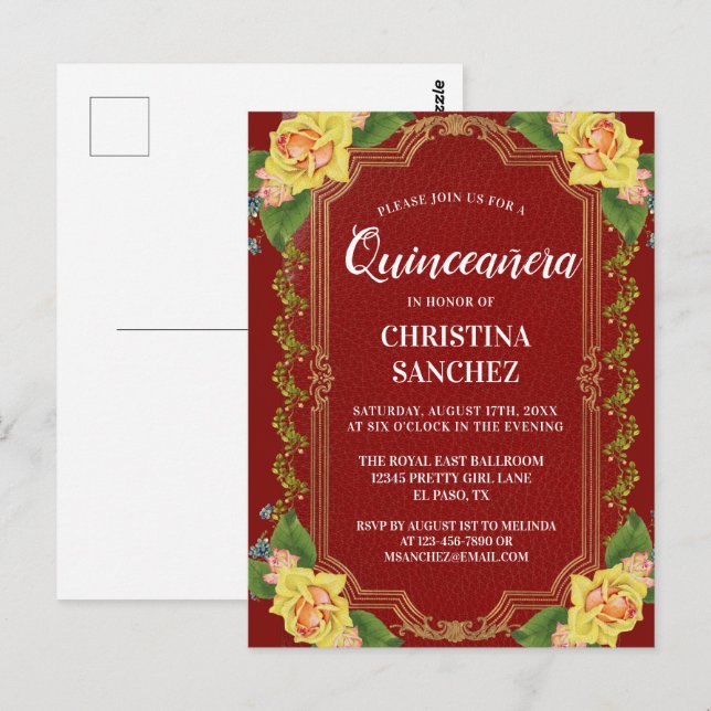 Postal Noche de cumpleaños de la Rosa Amarilla de Borgoña (Anverso / Reverso)