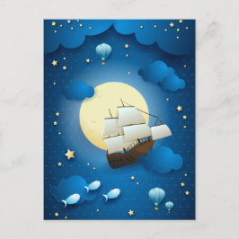 Postal Noche de fantasía con barco volador