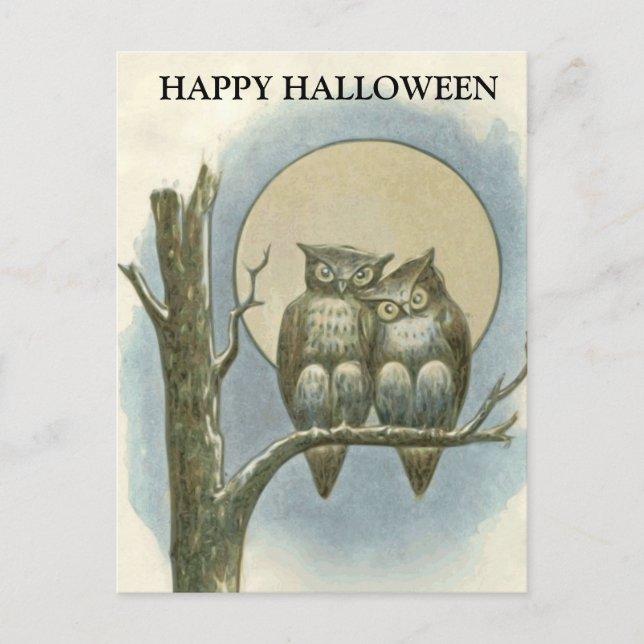 Postal Noche de Halloween con miedo con bruja (Anverso)