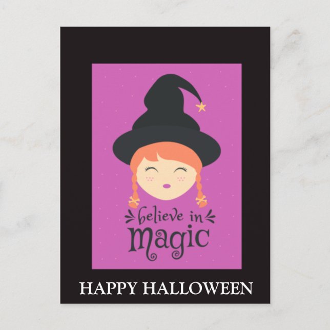 Postal Noche de Halloween con miedo con Fiesta de brujas (Anverso)