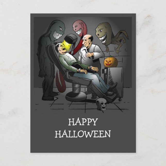 Postal Noche de Halloween en el dentista (Anverso)