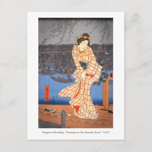 Postal Noche de Hiroshige en el río Sumida arte japonés