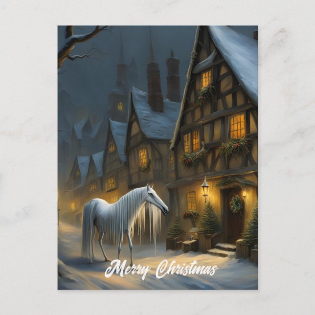 Postal Noche de invierno Mari Lwyd Feliz Navidad (Anverso)