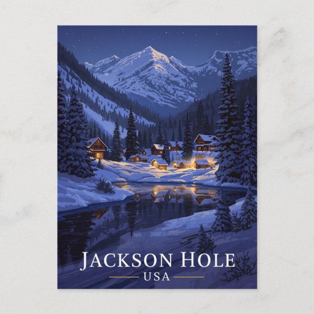 Postal Noche de invierno nevada en Jackson Hole (Anverso)
