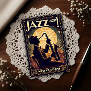 Postal Noche de Jazz de Nueva Orleans – Arte Vintage 