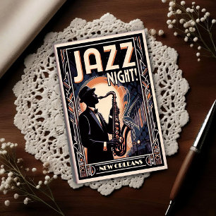 Postal Noche de Jazz de Nueva Orleans - Arte Vintage