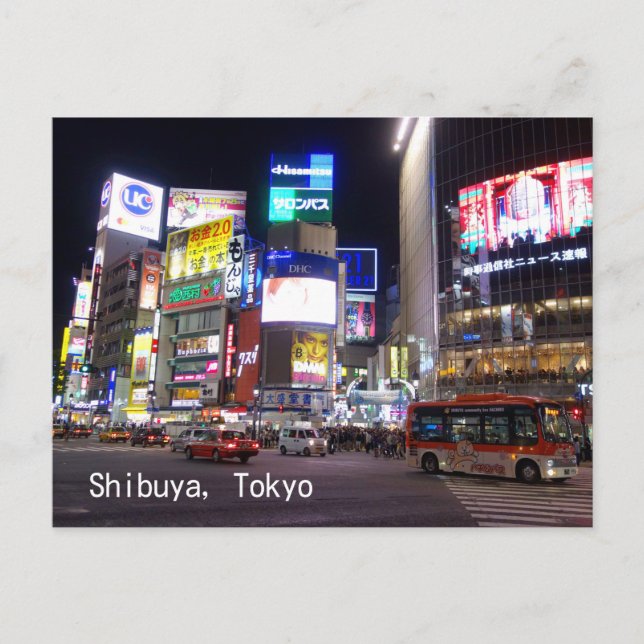 Postal Noche de la ciudad de Shibuya en Tokio, Japón (Anverso)