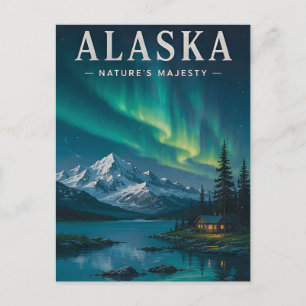 Postal ✨ Noche de Montaña de Luces del Norte de Alaska 🌌