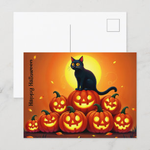 Postal Noche de otoño con calabazas brillantes