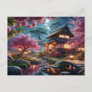 Postal Noche de primavera tranquila en un jardín japonés