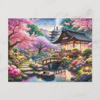 Postal Noche de primavera tranquila en un jardín japonés