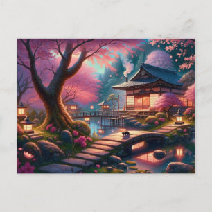 Postal Noche de primavera tranquila en un jardín japonés