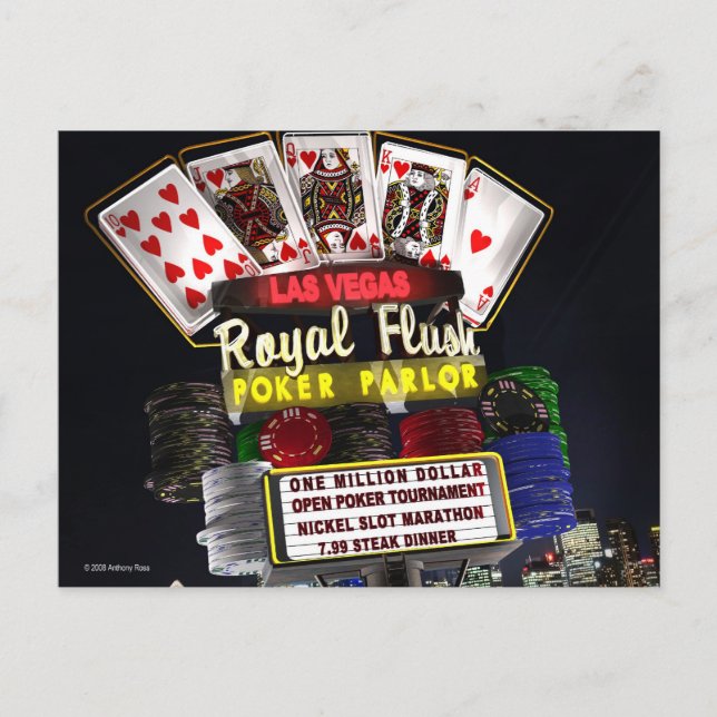 Postal Noche de Rótulo Royal Flush Poker FantaSign Retro  (Anverso)